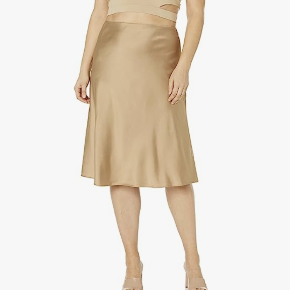 The Drop gold, silky-style midi slip skirt